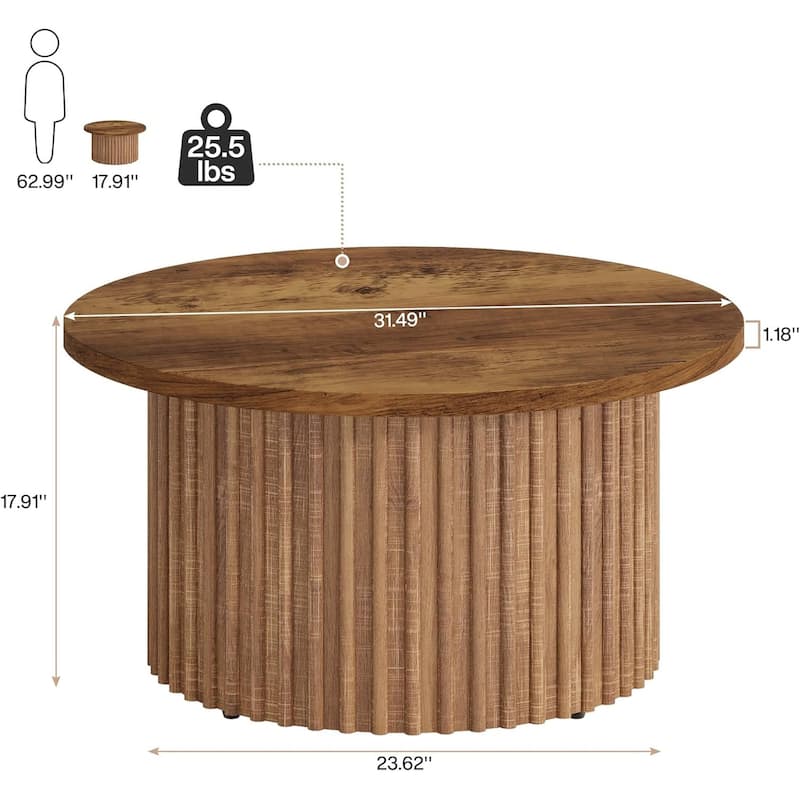 31.5" Round Coffee Table, Farmhouse Circle Coffee Table Accent Center Table