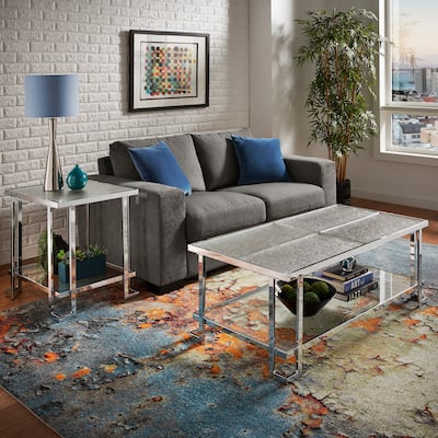 Cobble Chrome Finish Coffee Table with Textured Glass Top by iNSPIRE Q Modern