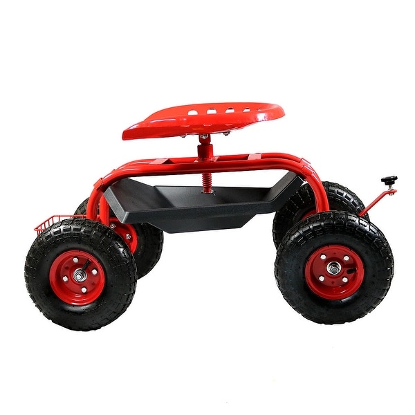 Seat And Tray Red Sunnydaze Rolling Garden Cart With Steering Handle