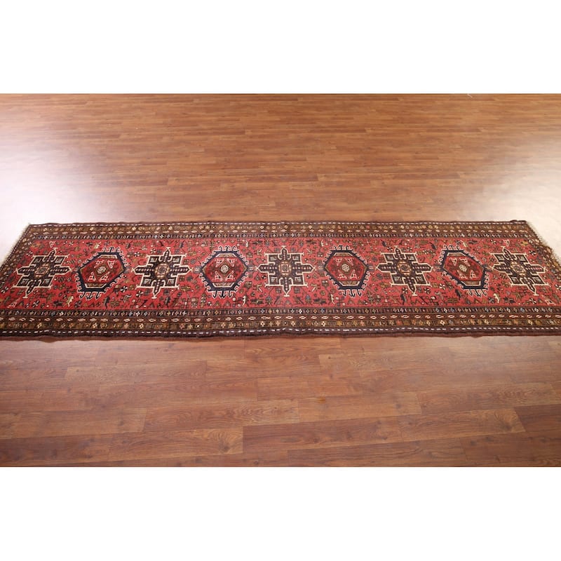 Geometric Gharajeh Persian Runner Rug Handmade Tribal Red Wool Carpet - 2'5"x 9'5"