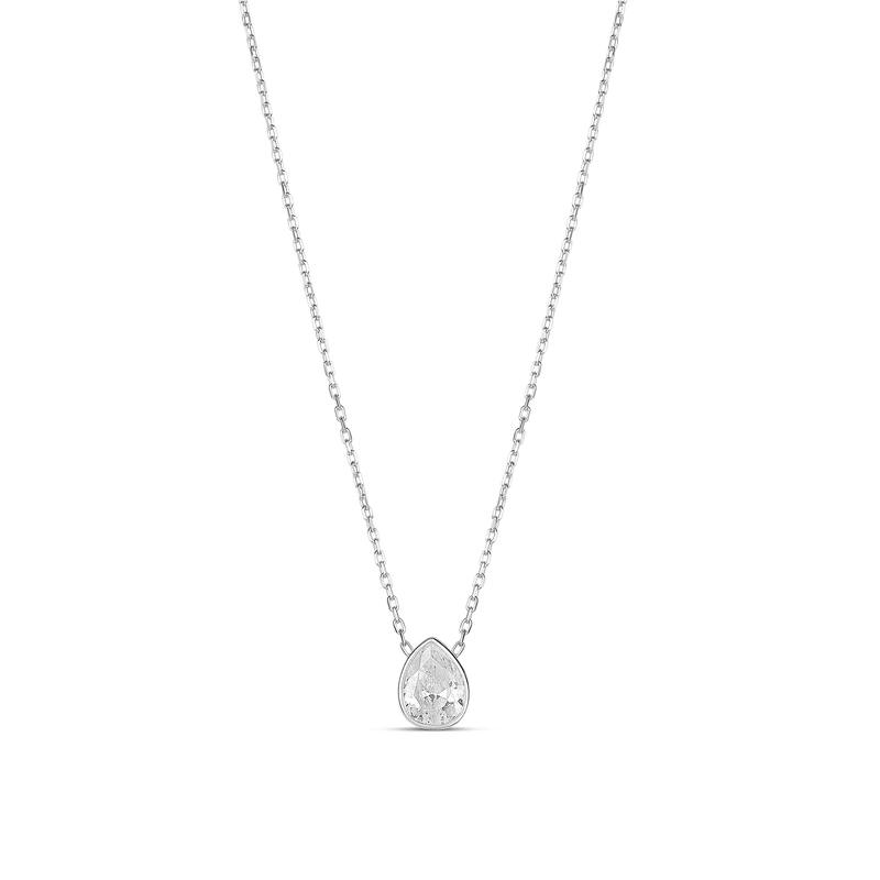SHYMI Mini Bezel Solitaire Necklace - Silver Pear - White