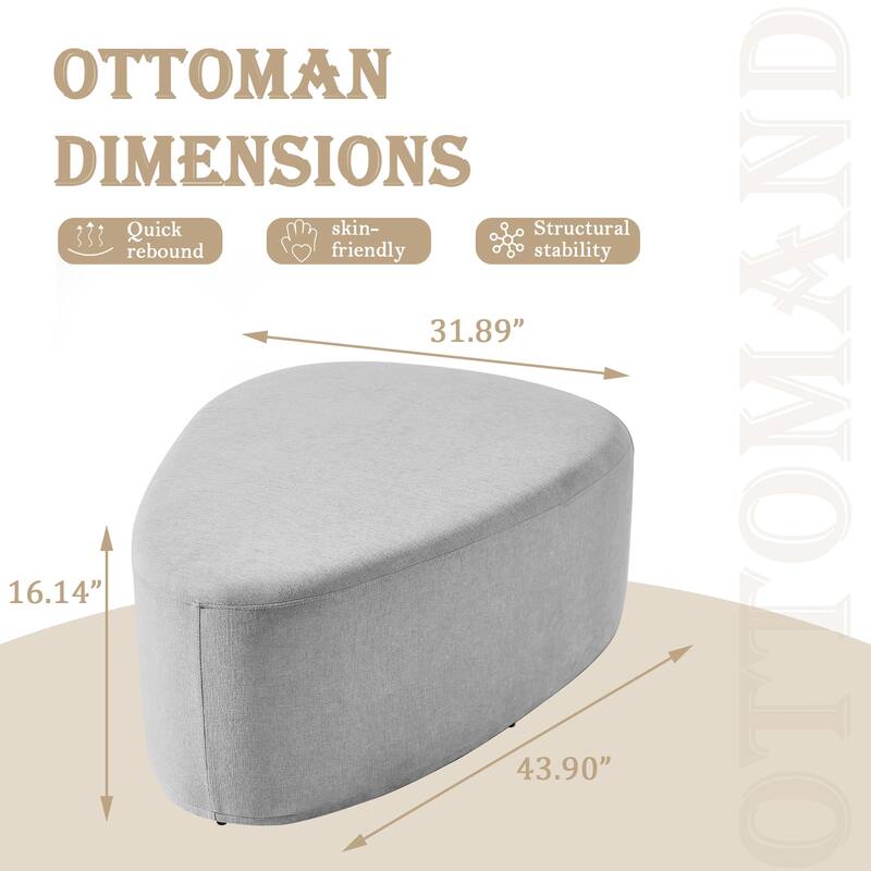 43" Rounded Triangle Upholstered Ottoman, Oversize Fabric Ottoman Footstool