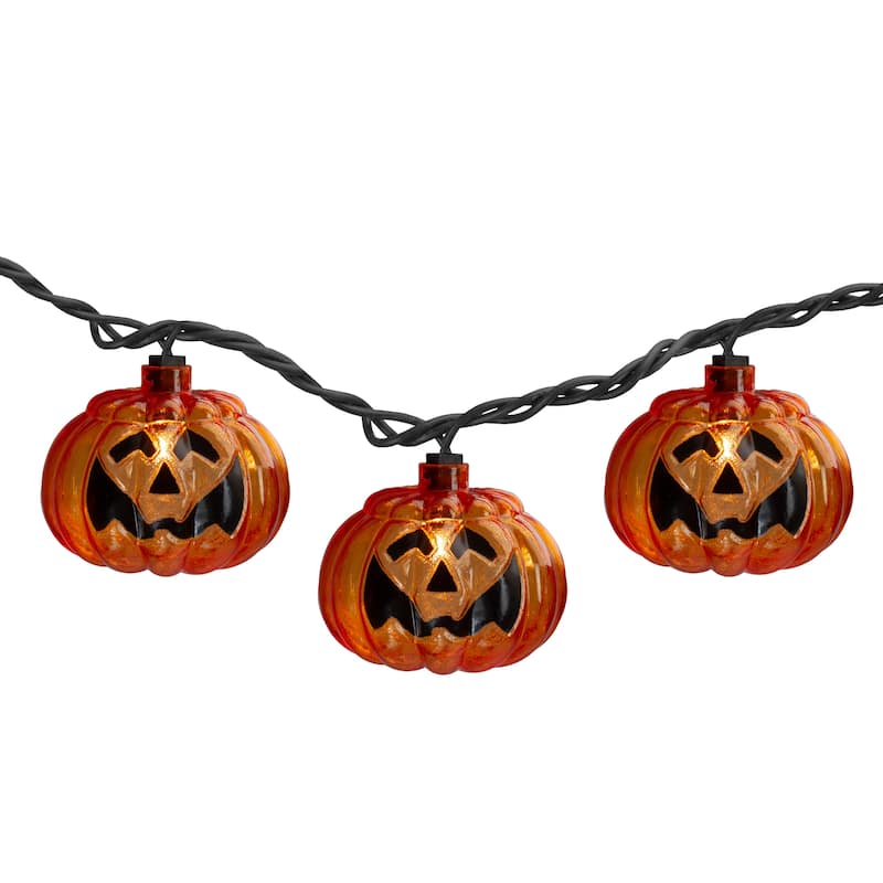Set of 10 Jack O Lantern Shaped Halloween Lights 7.5ft Black Wire