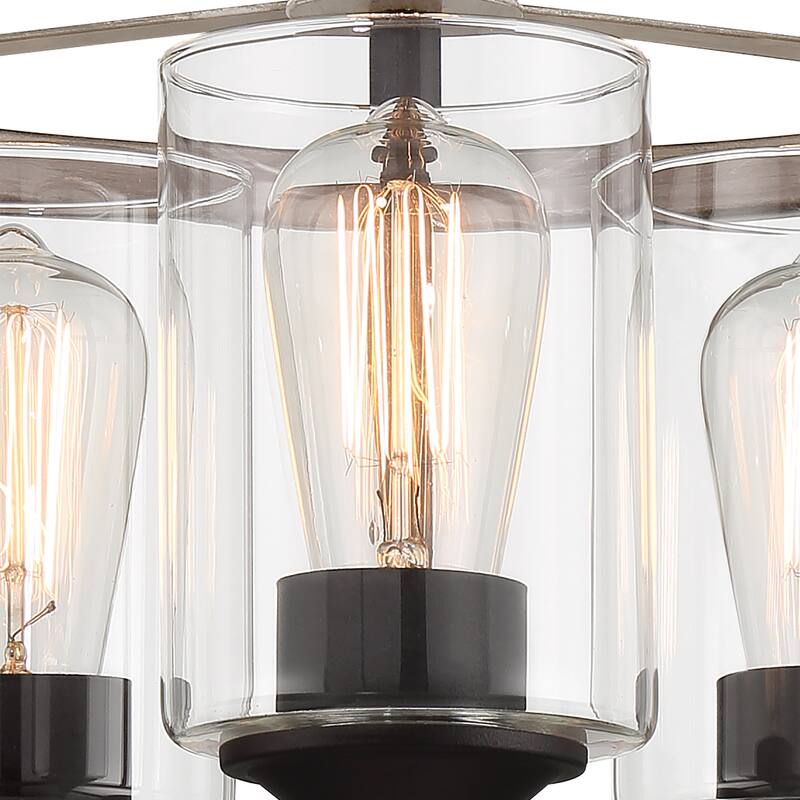 Farmhouse Rustic 3-light Drum Semi-flush Chandelier with Cylinder Glass - 15