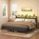 preview thumbnail 38 of 94, Farmhouse Wood Platform Bed Frame with Charged Station and LED Lights