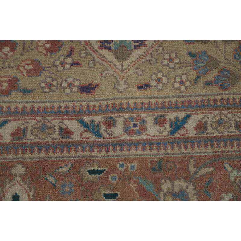Hand Knotted Oriental 100% Wool Carpet Traditional Floral Navy Blue & Blues Tabriz Area Rug - 12' 1'' X 9' 4''