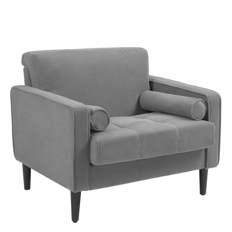 Corduroy Upholstered Accent Chair with Bolster Pillows Set of 2
