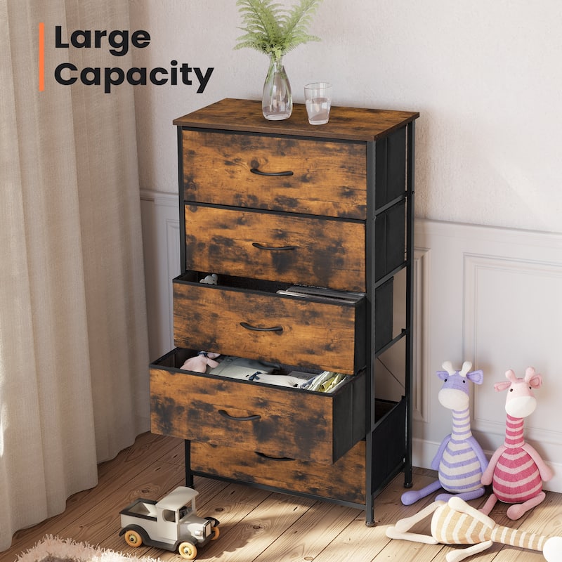 Pellebant Fabric Vertical Dresser Storage Chest Tower with 5 Drawers