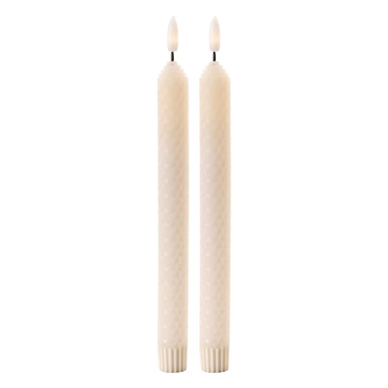 Set of Two Beige Flameless Taper Candles
