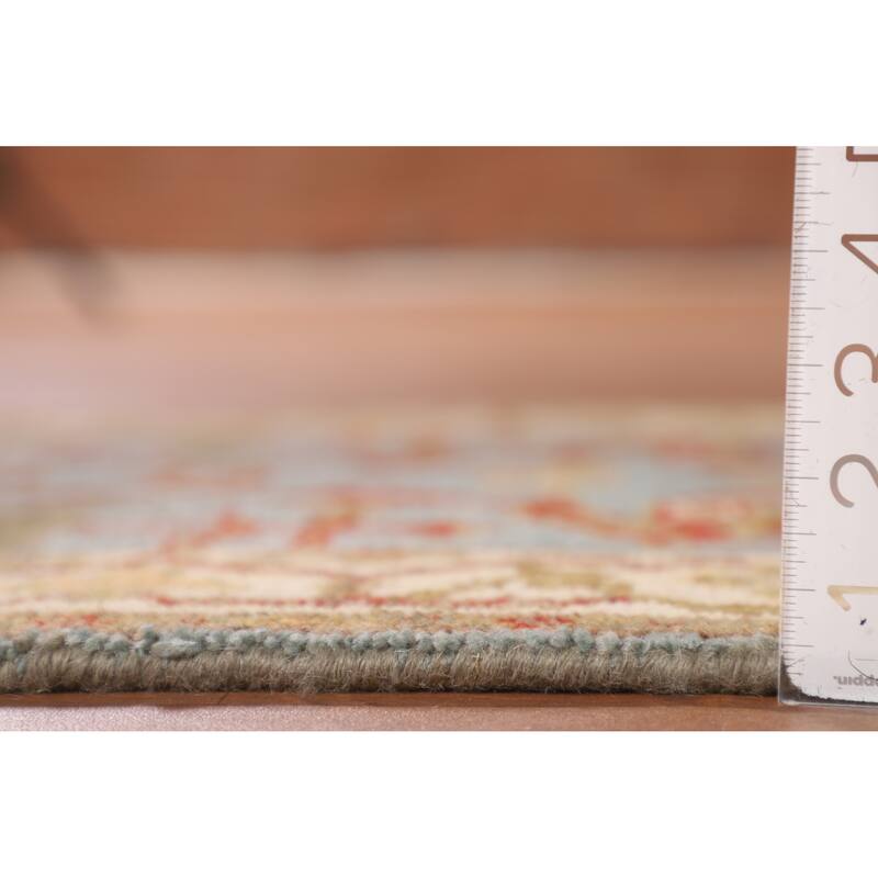Light Blue Floral Oushak Indian Runner Rug Handmade Wool Carpet - 2'6"x 9'6"