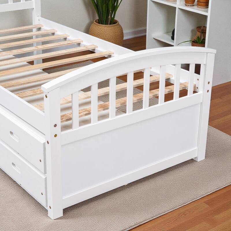 Twin Size Solid Wood Platform Bed with 6 Storage Drawers, Pine Wood Frame with Slats, No Box Spring Needed