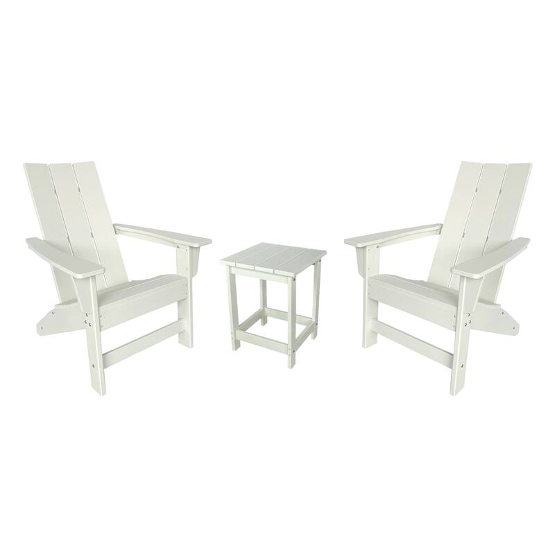 Hampton All Weather Poly Lumber Outdoor Modern Adirondack Chair and Table Set - White