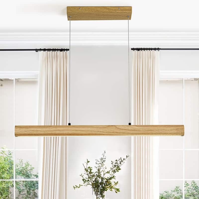 Minimalist Wooden Dimmable LED Kitchen Island Linear Pendant - 32.7in