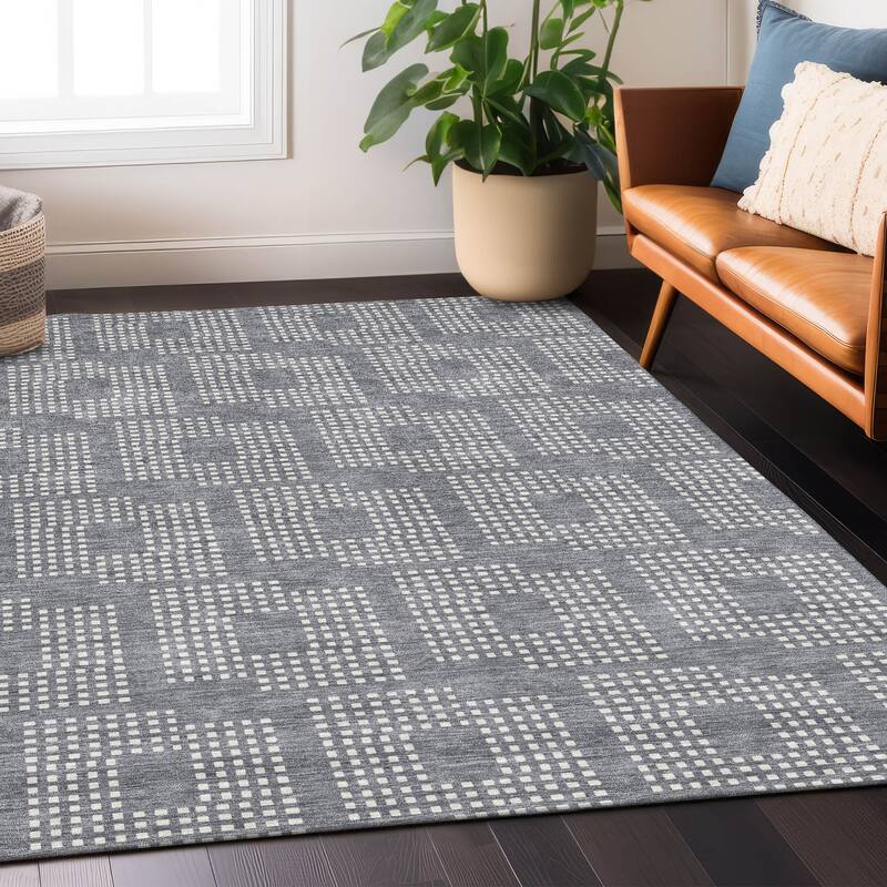 Machine Washable Indoor/ Outdoor Chantille Modern Houndstooth Rug