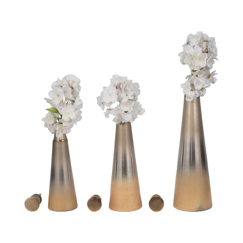 Sagebrook Home 13/16/20" Tanet Metallic Glass Bottles, 20"H, Set of 3