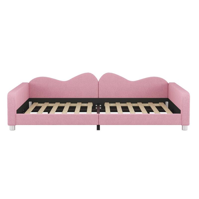 Upholstered Daybed with Cloud-Shaped Backrest, Twin/Full Size Sherpa Fabric Daybed Frame Sofa Bed with Support Legs for Kids