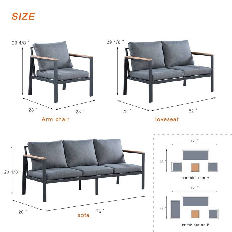4-Piece Outdoor Teak Patio Sofa Set with Cushions,Grey