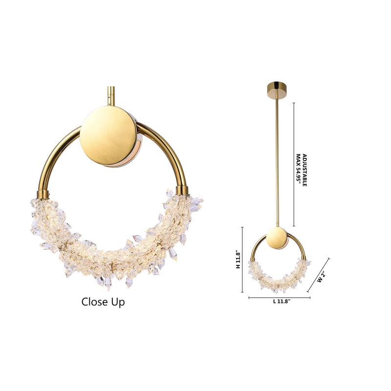 Gold Stainless Steel LED Single Pendant Lighting with Crystal Beading