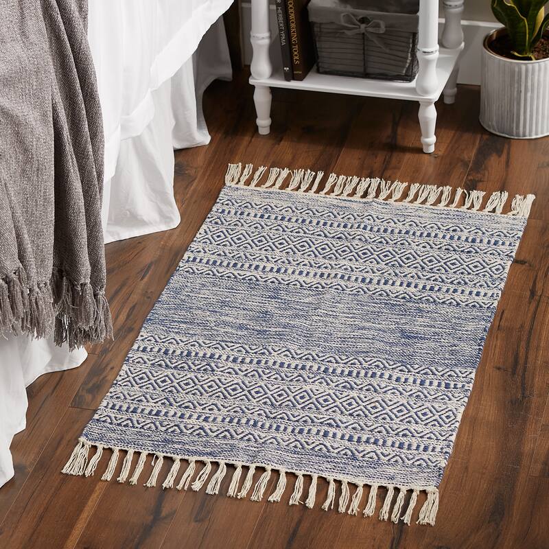 DII Black Ticking Stripe Hand-Loomed Rug 2x3 Ft - 24.0 In. L X 36.0 In. W X 0.2 In. H