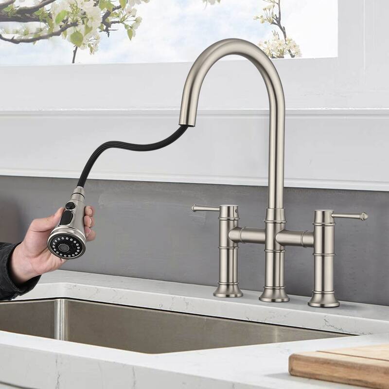 PROOX Traditional Kitchen Bridge Faucet Pulldown Sprayer