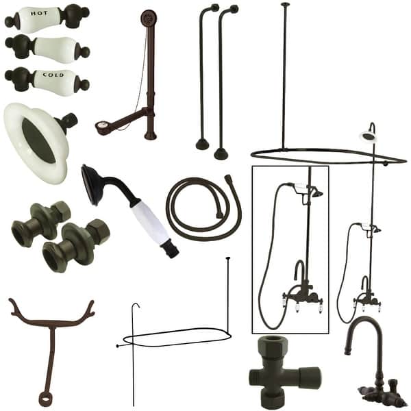 slide 1 of 1, Kingston Brass Vintage Clawfoot Tub Faucet Package with Shower Enclosure Oil Rubbed Bronze