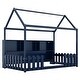 preview thumbnail 10 of 14, Twin Size Wood House Bed with LED Light, Storage Bookshelf and Guardrails