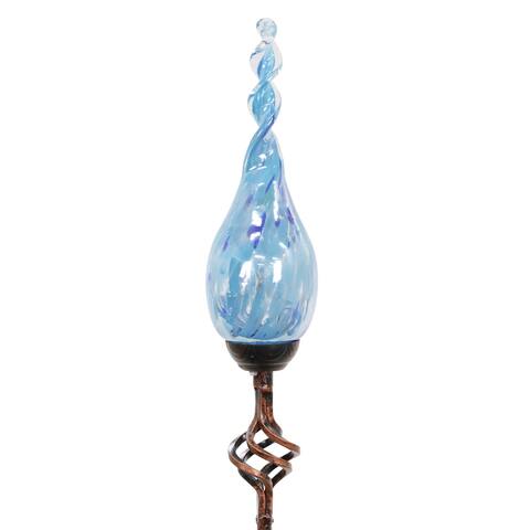 Exhart Solar Pearlized Hand Blown Glass Twisted Flame Garden Stake with Metal Finial Detail, 36 Inch