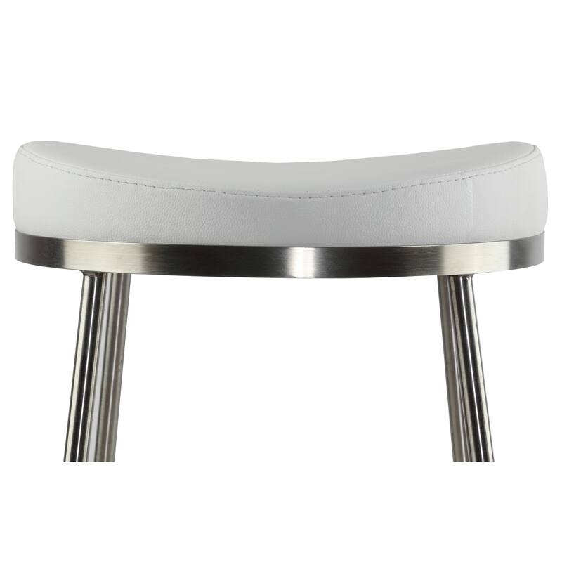 Cortesi Home Bianco Backless Counter Height Stools in Brushed Stainless Steel, Set of 2, White