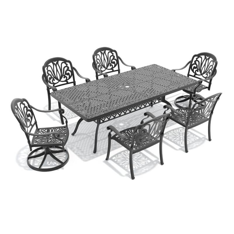 7-Piece Outdoor Dining Set with 1 Table and 6 Chairs, All-Weather Aluminum Outdoor Patio Sets