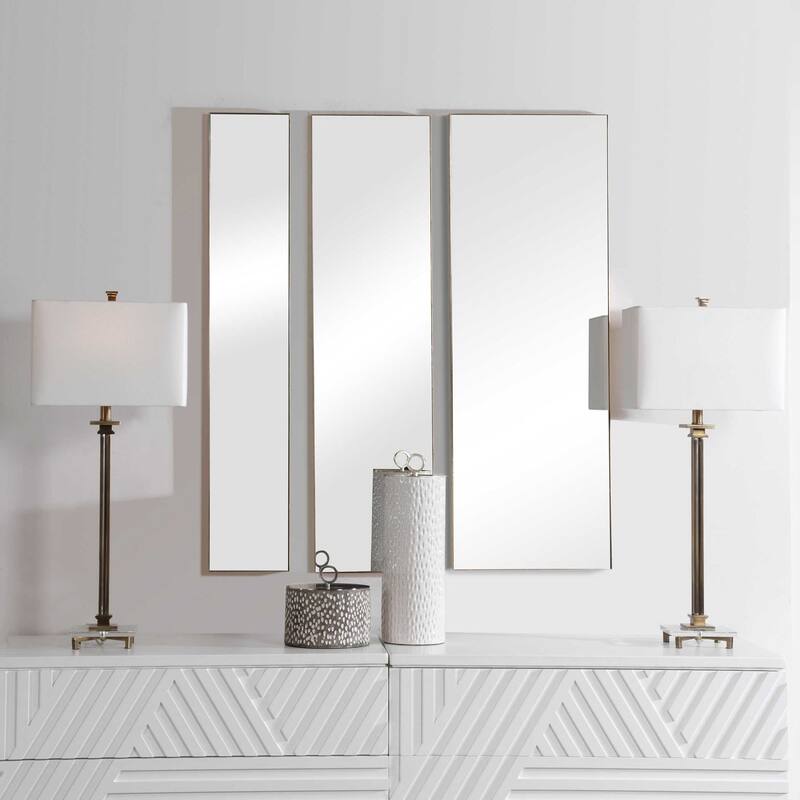 Metal Framed Rectangular Wall Mirrors - 47" - Gold Finish - Set of 3