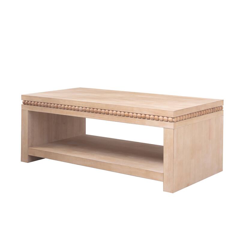 Modern Coffee Table End Table with Beaded Trim, Wood Accent Table Dining Table Centerpiece with Open Shelf Storage