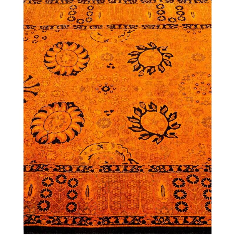 Overton Hand Knotted Wool Vintage Inspired Modern Contemporary Overdyed Orange Runner Rug - 3' 2" x 12' 9"