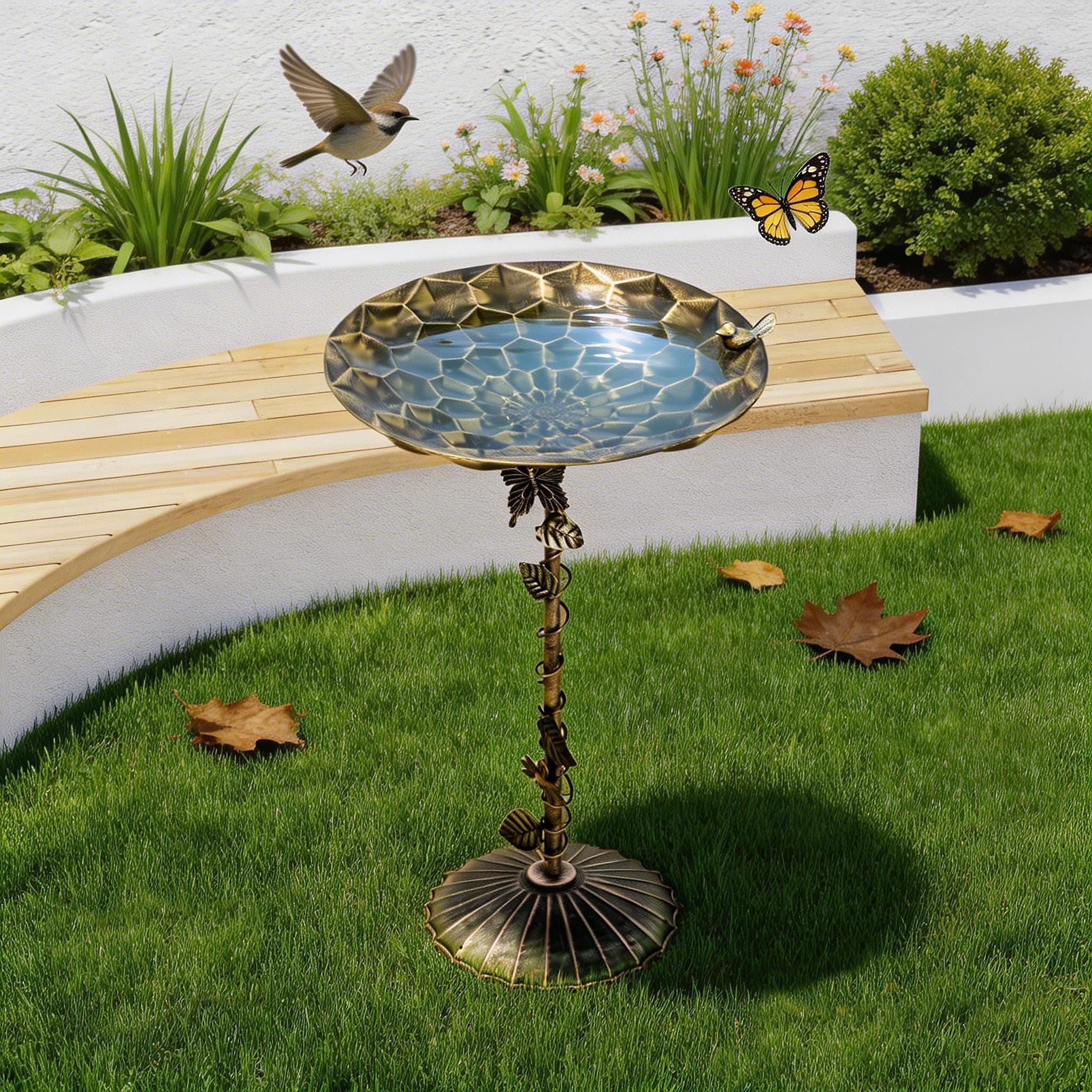 Javlergo 28.7" H Iron Birdbaths for Outdoor Vintage Birdbath with Branch Leaf Design Birdbath with Bird Statue on Rim for Garden