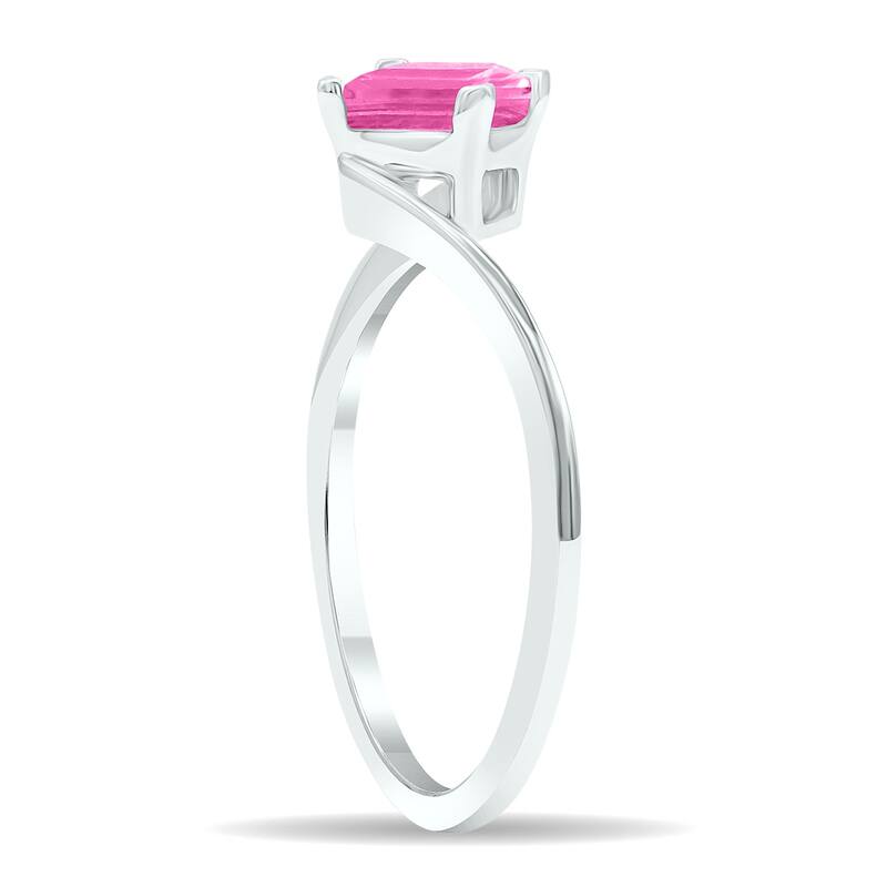 Women's Solitaire Pink Topaz Wave Ring in 10K White Gold