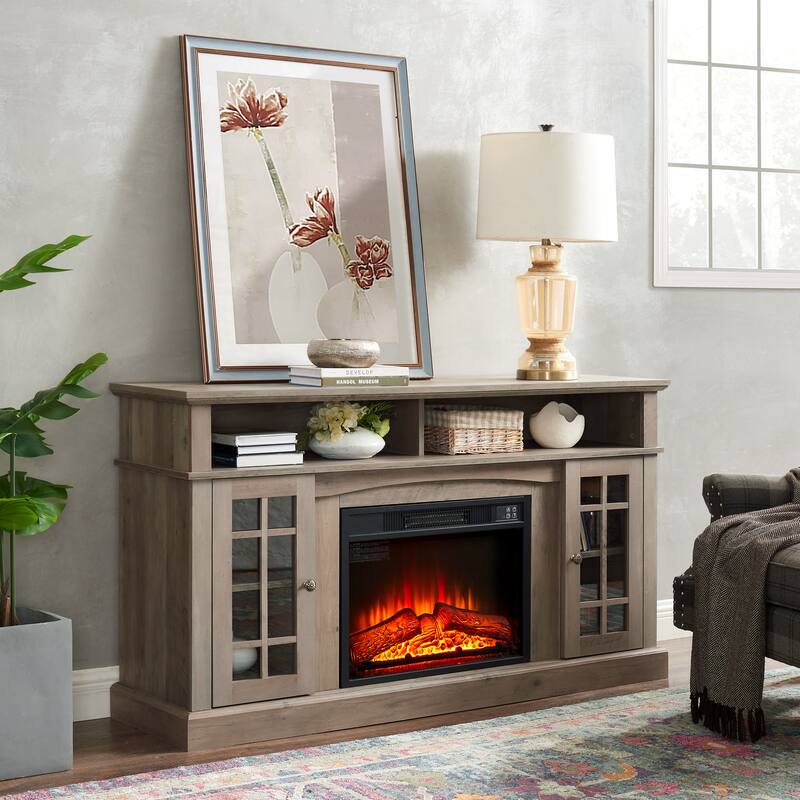 ​​Classic American Fireplace TV Stand with 2 Drawers and 2 Storage Cabinets for Living Rooms and Bedrooms​