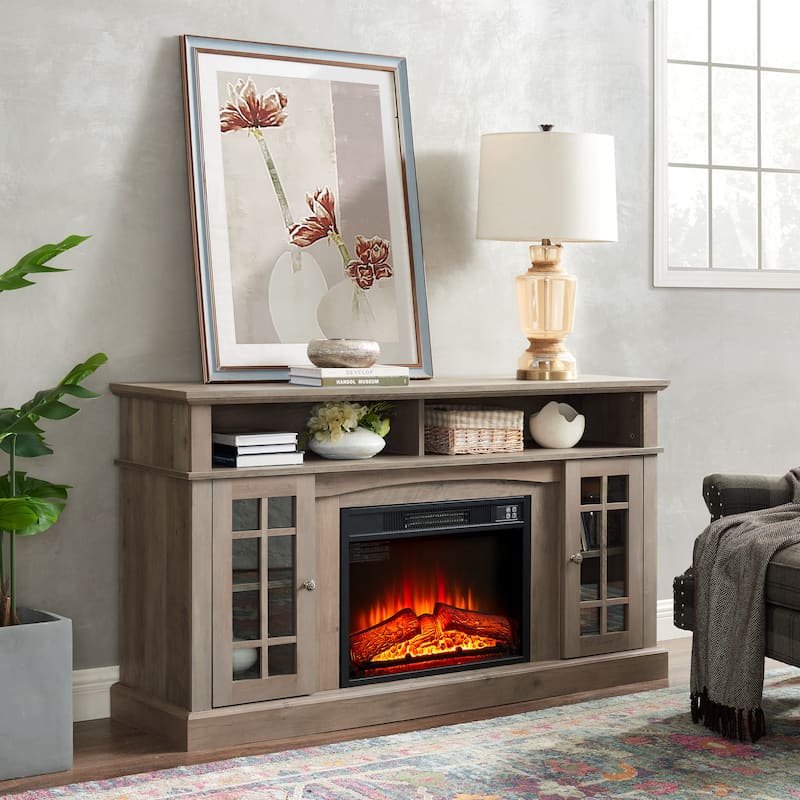 TV Media Stand Entertainment Console with 23"Fireplace Inset for TV Up to 65"with Open and Closed Storage Space,58.25"W*15.75"D