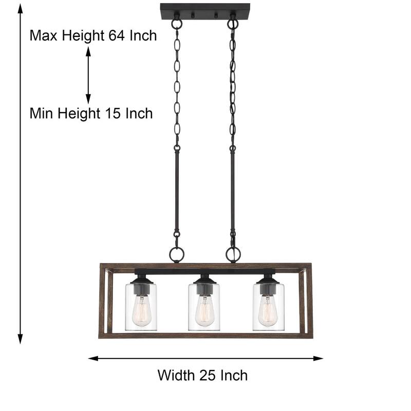 Moulins 3-ight Linear Modern Farmhouse Rectangle Chandelier with UL Certified - 25in