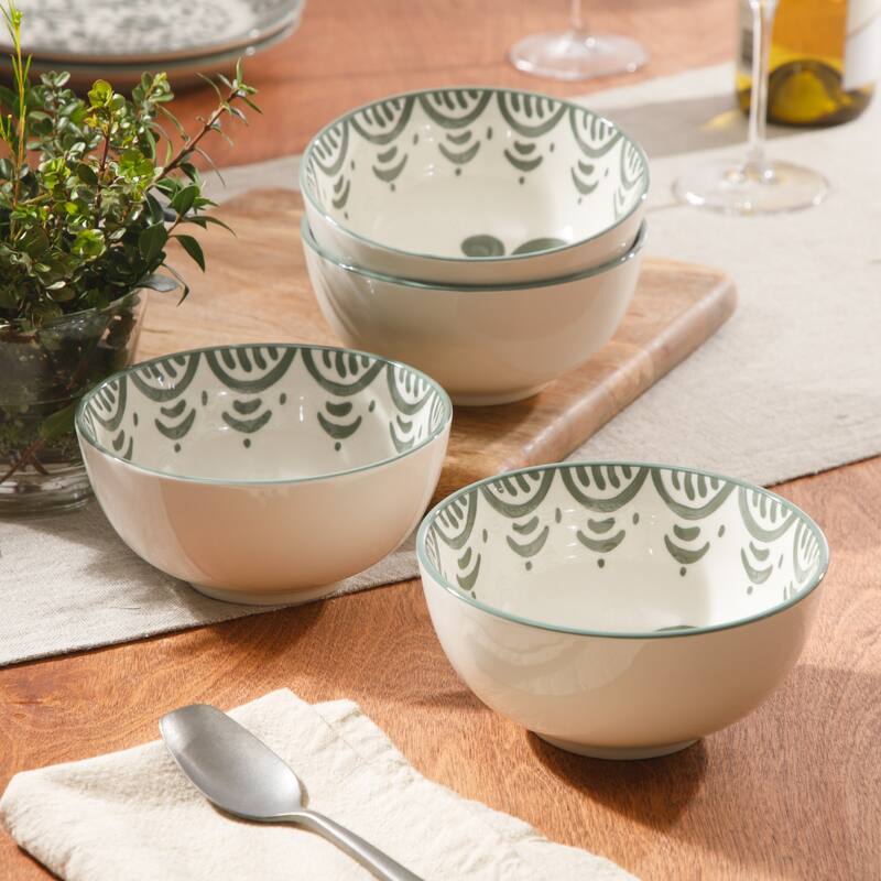 Bloomhouse - 2-Time Oprah's Favorite Things - Valencia Flor 4 Piece 6" Cereal Bowl Set, Stoneware Floral Decal Design