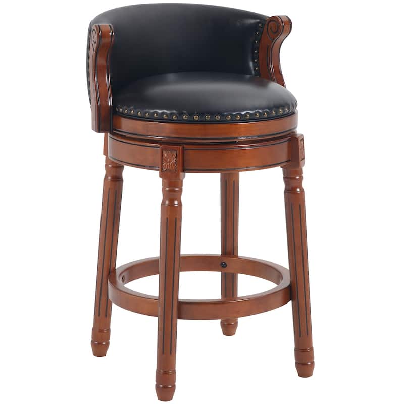 Upholstered 360 Degree Swivel Barstool with Back - Brown+Black-32.7" H