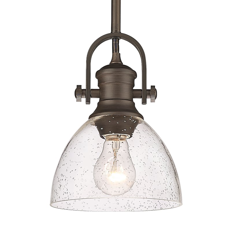 Yep by Golden Lighting Hines 1-light 7in Pendant in Rubbed Bronze and Seeded Glass