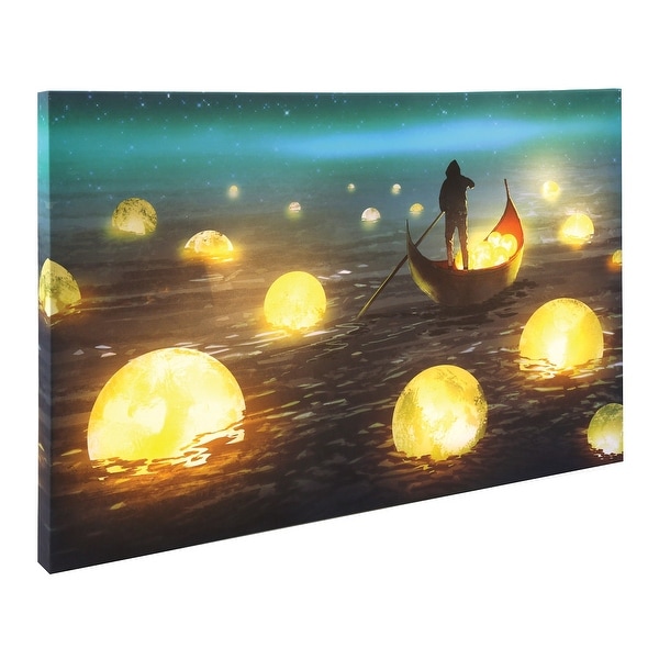 What on Earth Floating Moons LED Lighted Canvas - Glowing Gondola Wall Art, 15 3/4" x 23 1/2" - 15.75 in. x 23.5 in. x 1.5 in.