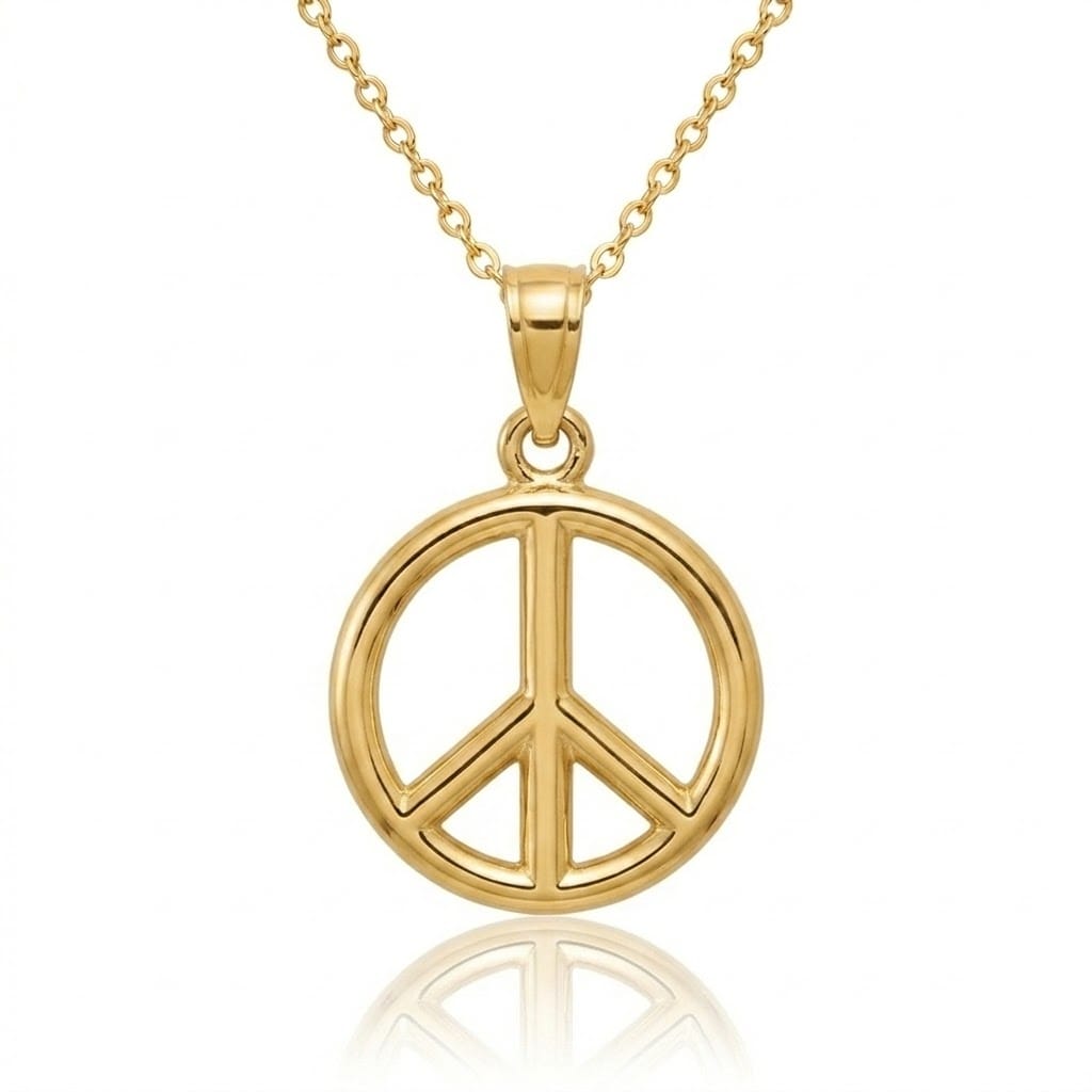 Curata 10k or 14k Solid Gold 18" Small Polished Peace Symbol Necklace - 17.5x10mm