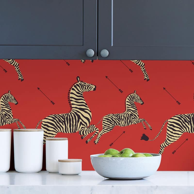 Scalamandre Masai Red Zebra Safari Self Adhesive Peel & Stick Wallpaper