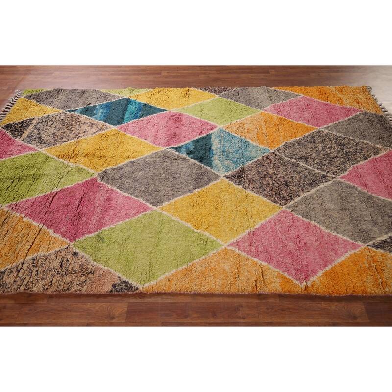 Colorful Trellis Moroccan Area Rug Handmade Wool Carpet - 6'0" x 9'3"