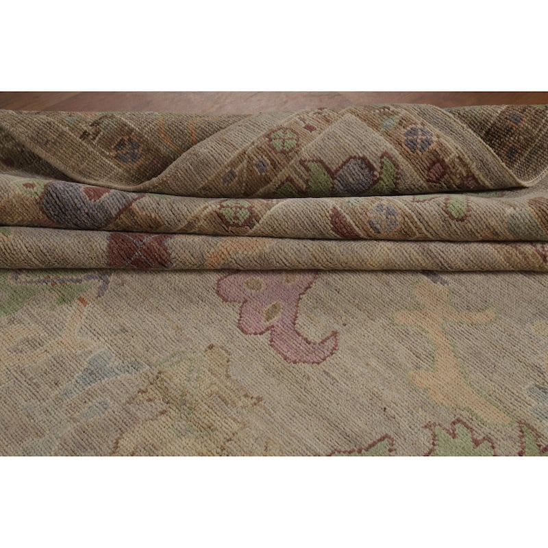 Hand Knotted Oriental 100% Wool Carpet Transitional All-Over Beige & Ivories Oushak Area Rug - 9' 10'' X 8' 2''