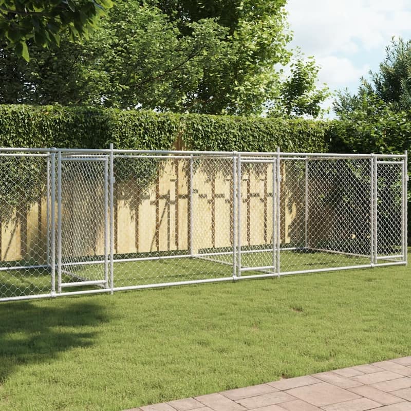 vidaXL Dog Cage Grey Galvanized Steel Durable Dog Cage - Grey - 4 doors - 26.2' x 6.6' x 4.9' m