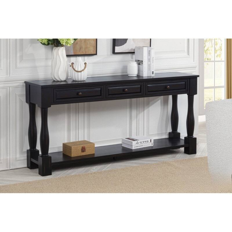 63" Long Console Table with Drawers & Shelf for Entryway, Hallway, Living Room - Espresso