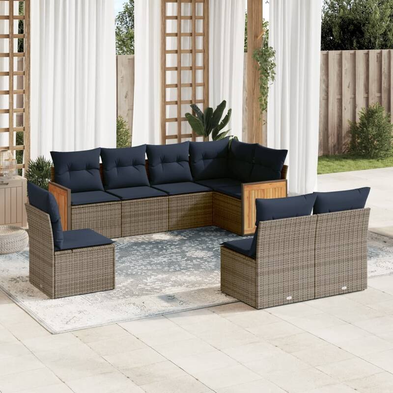 vidaXL 8/9 Piece Patio Sofa Set with Cushions Black/Gray Poly Rattan - 21.7 x 24.4 x 27.2 - Gray Without table
