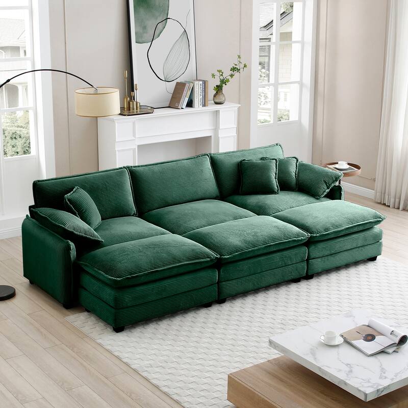 3-seater Corduroy Modular Sectional Sofa Set with Ottomans