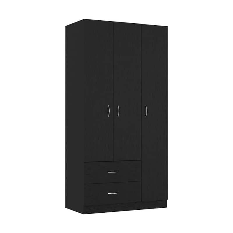HomeRoots 71" Black Manufactured Wood Two Drawer Combo Dresser
